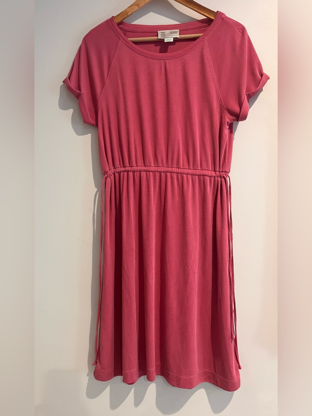 Anthropologie Saturday Sunday Pink Dress SMALL Tie Drawstring Waist Modal Jersey